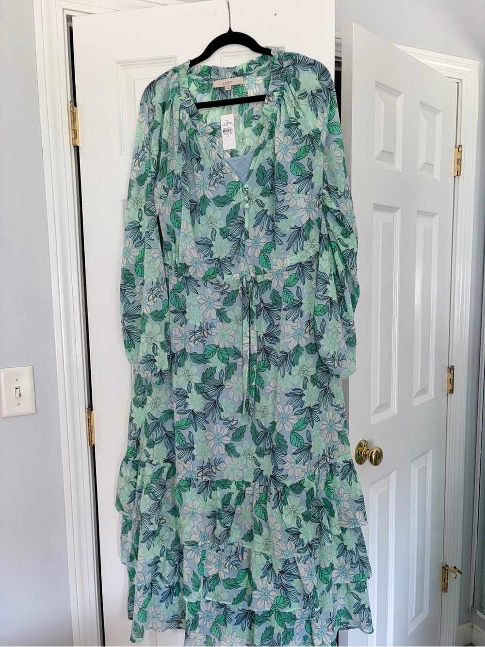 LOFT Mint Green Floral Tiered Maxi Dress